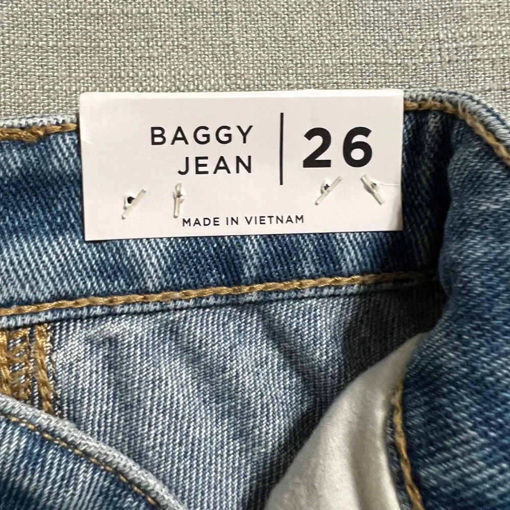 PacSun Baggy Cargo Jeans Blue Medium Wash High Rise Jogger Denim Jeans 26 NWT
